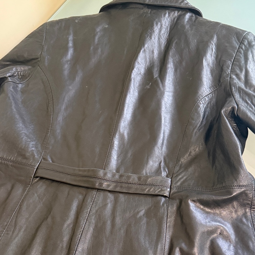 Leather Jacket Women Alfani Black Leather Trench Coat Size XL - Picture 6 of 7